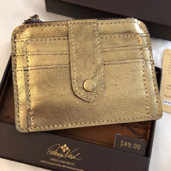 Patricia Nash Cassis Distressed Vintage Leather Card Case Antique Gold NWT & Box - Picture 11 of 16